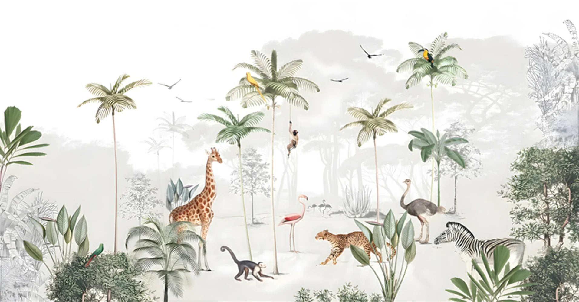 Behang Kinderkamer Jungle - 1 vierkante meter / mat canvas