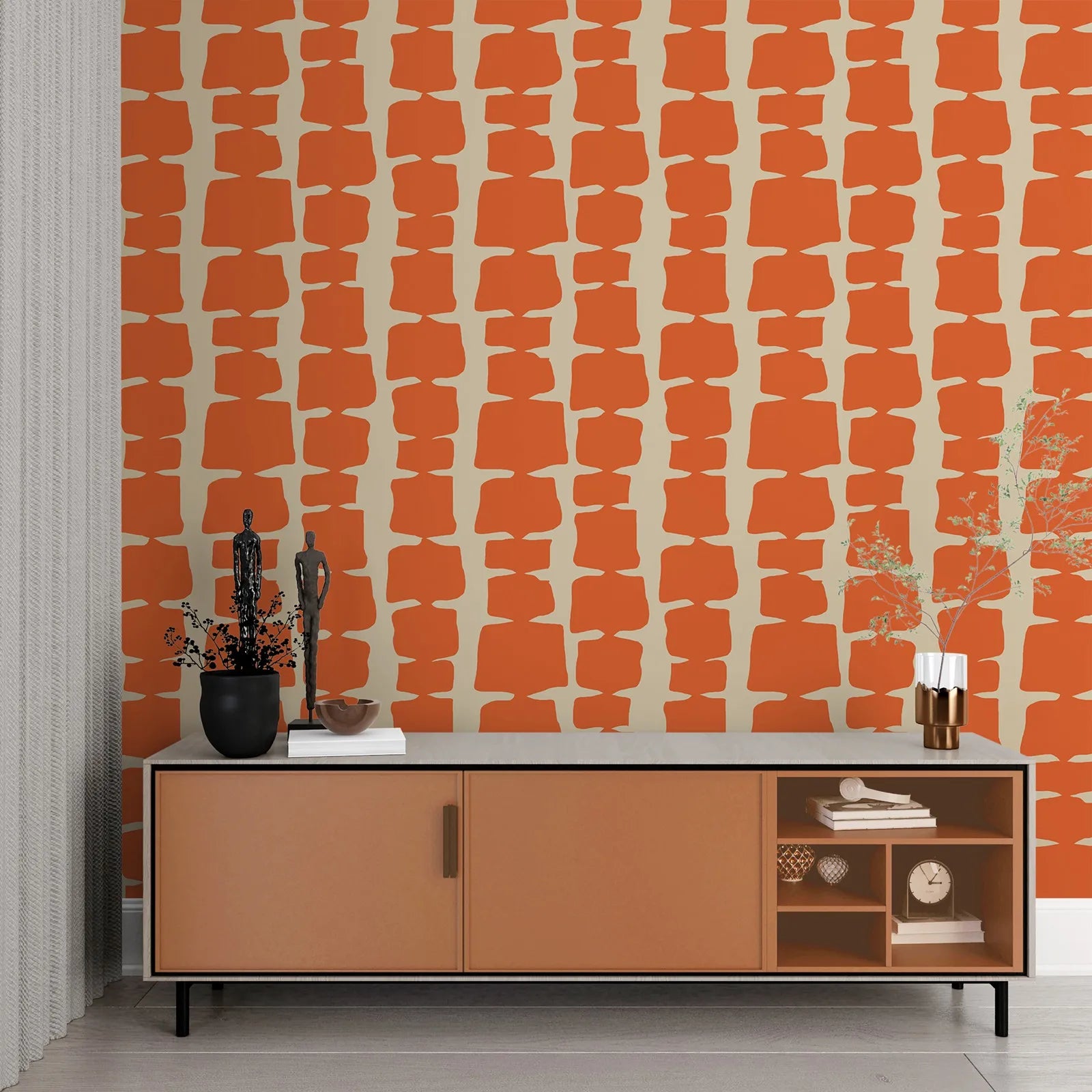 Behang Retro Oranje - Vlies / 50cm x 300cm