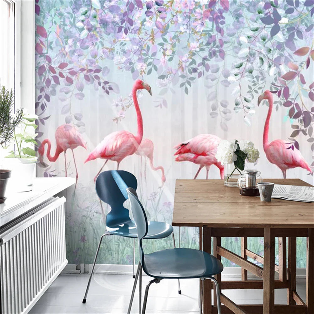 Roze Flamingo Behang - 3D reliëf / 1 vierkante meter