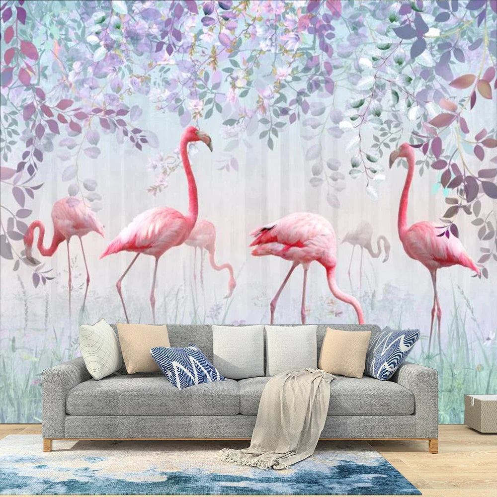 Roze Flamingo Behang - 3D reliëf / 1 vierkante meter